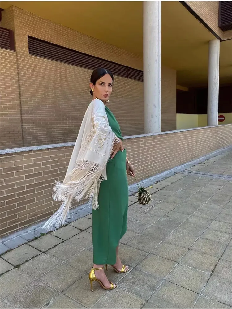 TRAF 2023 Cut Out Long Dress Women Asymmetric Off Shoulder Green Dress Woman Ruched Summer Midi Dresses Elegant Party Dresses