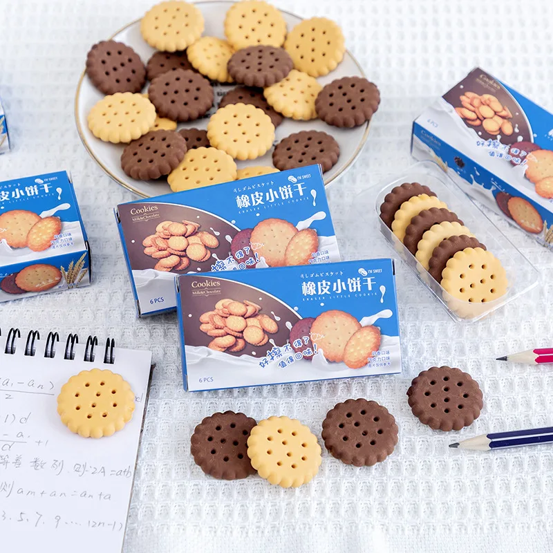 Borrador de galletas de Chocolate de simulación linda de dibujos animados, forma de galleta creativa, papelería de aprendizaje, regalos para niños, nuevo, 1 caja