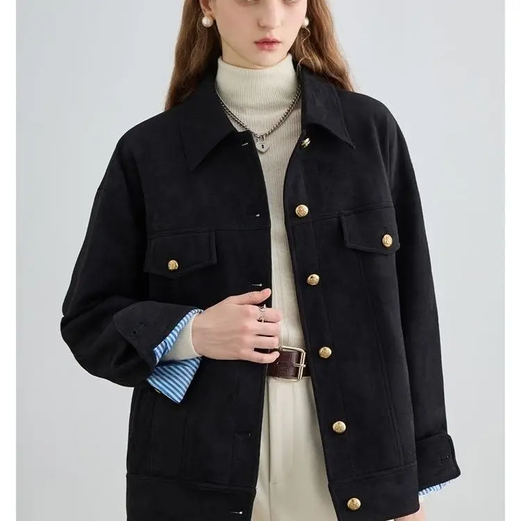 2025년 신상 여성 숏 재킷 스웨이드 크롭 탑 아메리칸 레트로 루즈핏 가을 캐주얼 빈티지 스타일 청년 패션