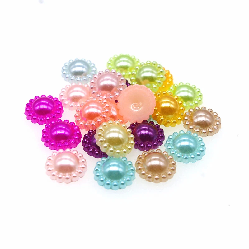 50pcs/lot 12mm Sun flower Scrapbook Simulated Pearl Beads Sewing Button DIY Material Findings acrylic beads pearls for craft