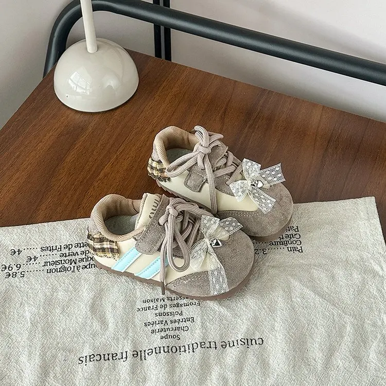 Girls' Retro Bow Low Top Casual Single Shoes 2026 Autumn New Children's Fashion Versatile Comfortable Anti Slip Lace Up Sneakers