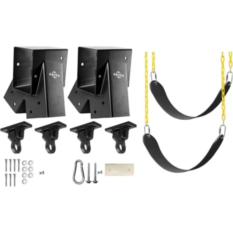 

Кронштейны для качелей повышенной прочности, включая 2 черных А-образных кронштейна для качелей, 2 сиденья для качелей и 4 крепления для качелей для игровых площадок