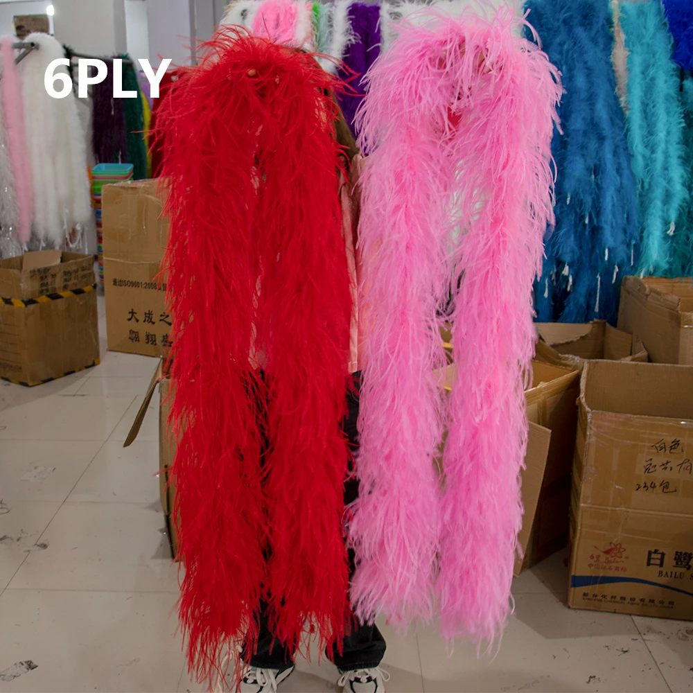 

Multicolors Natural Ostrich Feathers Boa 6Ply Fluffy Ostrich feather Trim Shawl for Wedding Party Dress Sewing Decoration Scarf