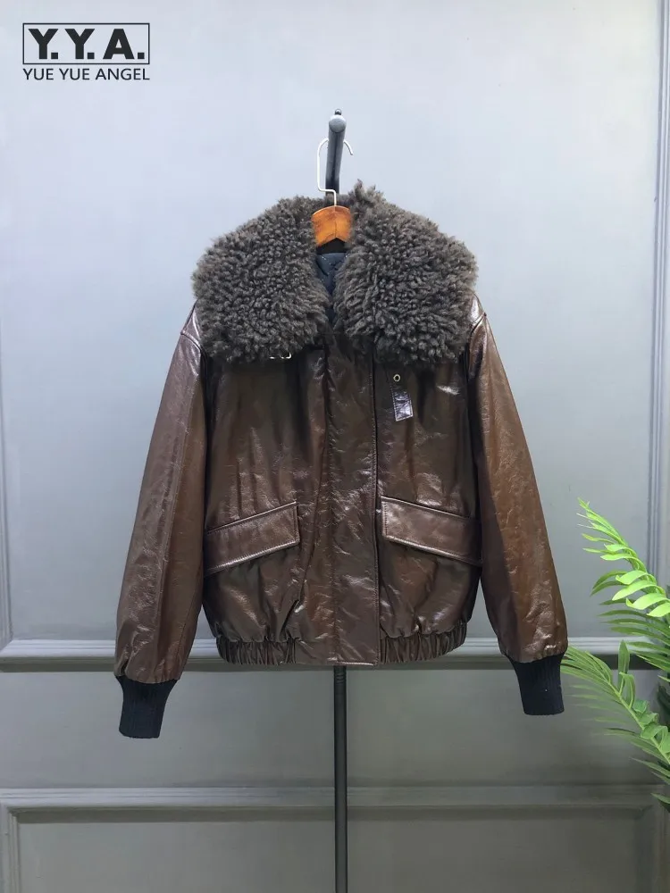 Winter New Casual Warm Women Turn Down Collar Zipper Genuine Leather Goose Down Coat Sheepskin Jacket Loose Fit Ladies Outerwear