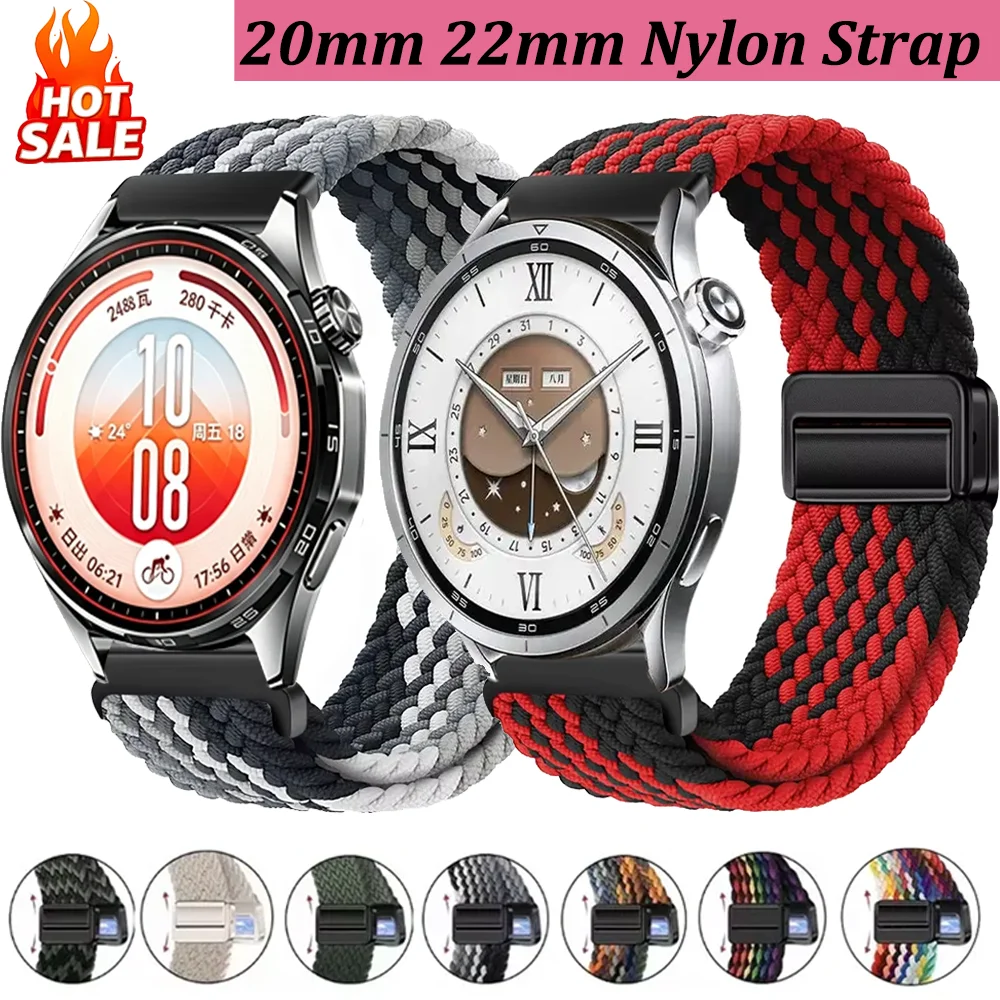 20mm 22mm Nylon Strap for Huawei Watch 5 GT7 Pro GT6-5 GT4-3-2 46mm Adjustable Magnetic Button Bracelet Xiaomi Watch 5 S5-4-3-2