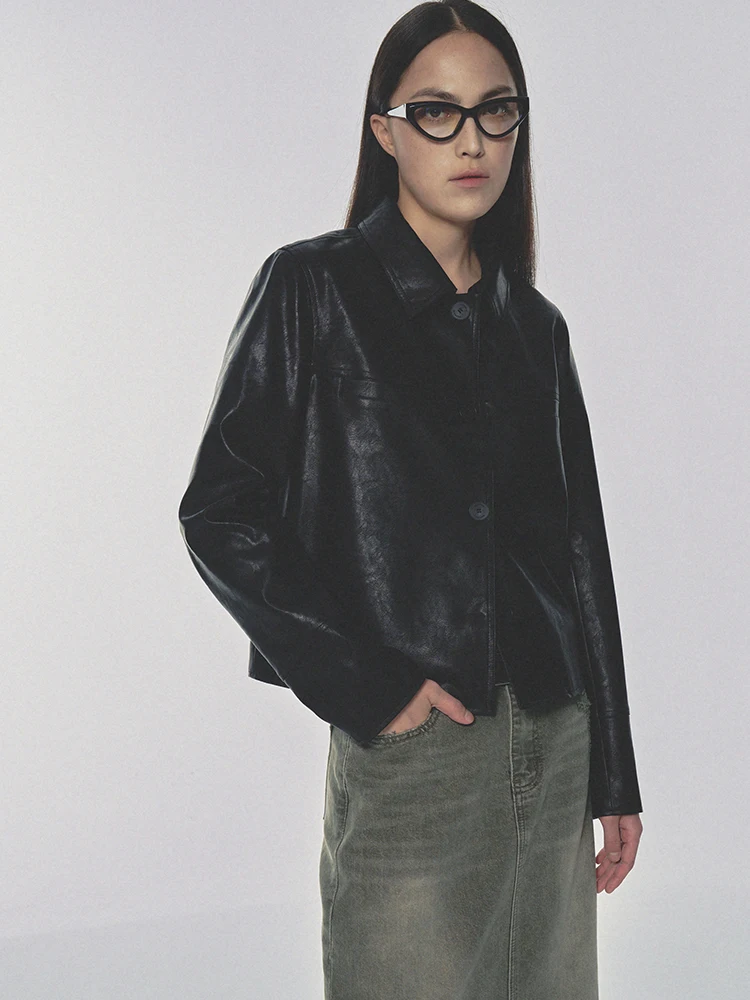 Goffrid G Bla Gold Proteção Ambiental Couro Jaet Tubo Reto Or Sle Gola Longo Casaco Feminino Sve