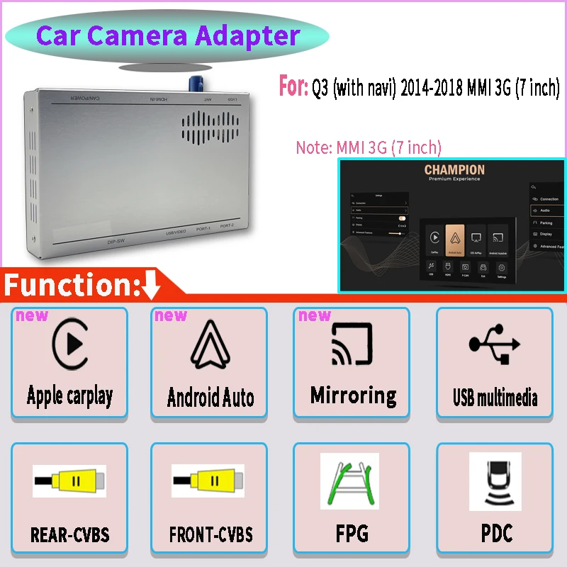 

For 2014-2018 Q3 (With Navi) MMI 3G (7 Inch) Wireless CarPlay Android Auto Rear View Upgrade Decoder OEM Retrofit Interface