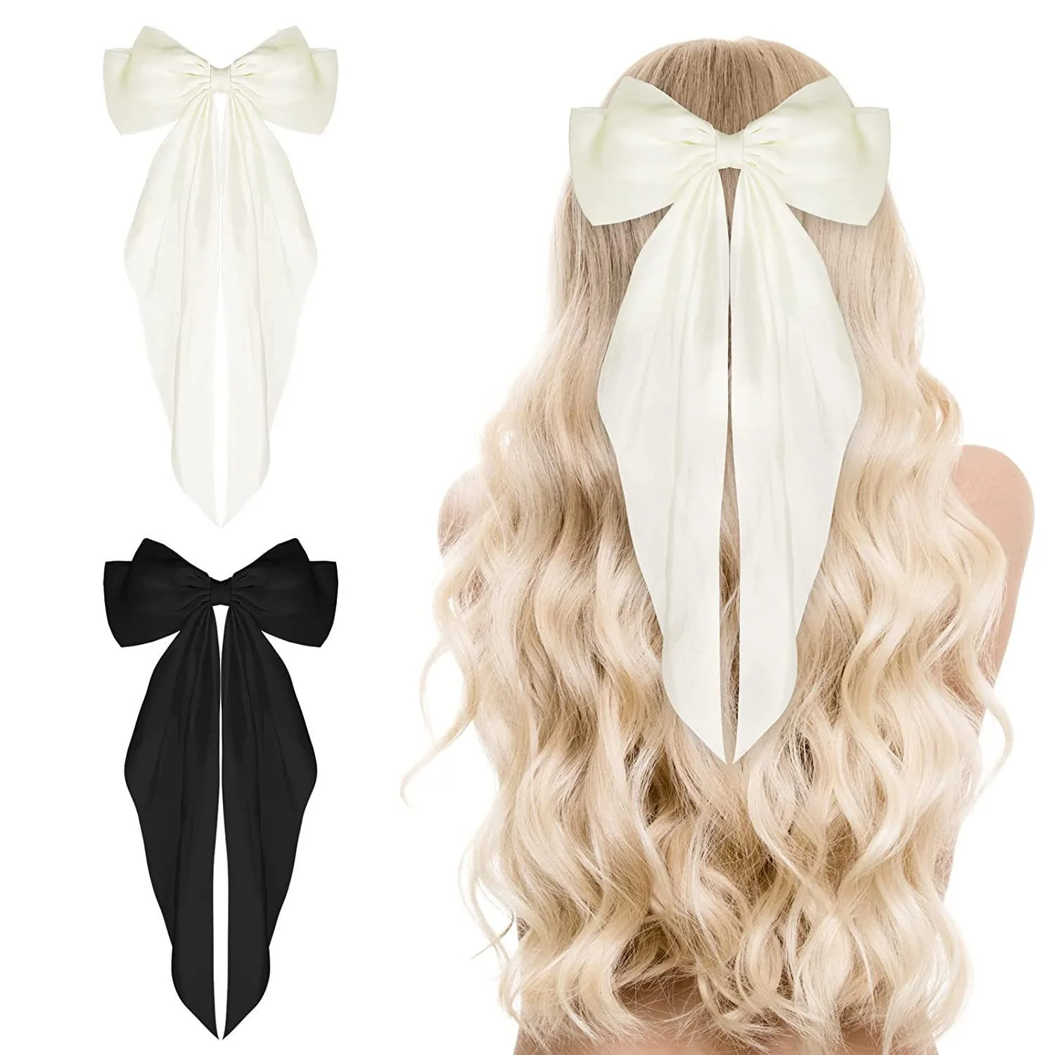 2Pcs/Set Elegant Bow Ribbon Hair Clip Women Fashion Solid Bowknot Satin Hairpin Barrettes Girls Ponytail Clip Hair Accessories