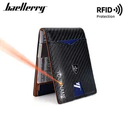 Baellerry RFID Men Short Wallets Carbon Fiber Card Holders Name Engraving Male Wallet High Quality Card Cover Men's Money Clips