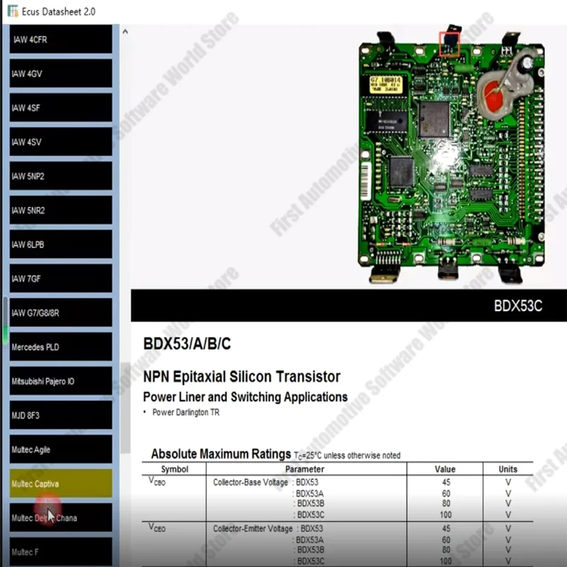 ECU Repair Software Ecus Datasheet 2.0 PCB Schematic with Electronic Components of ECU and Additional Information For IAW Bosch