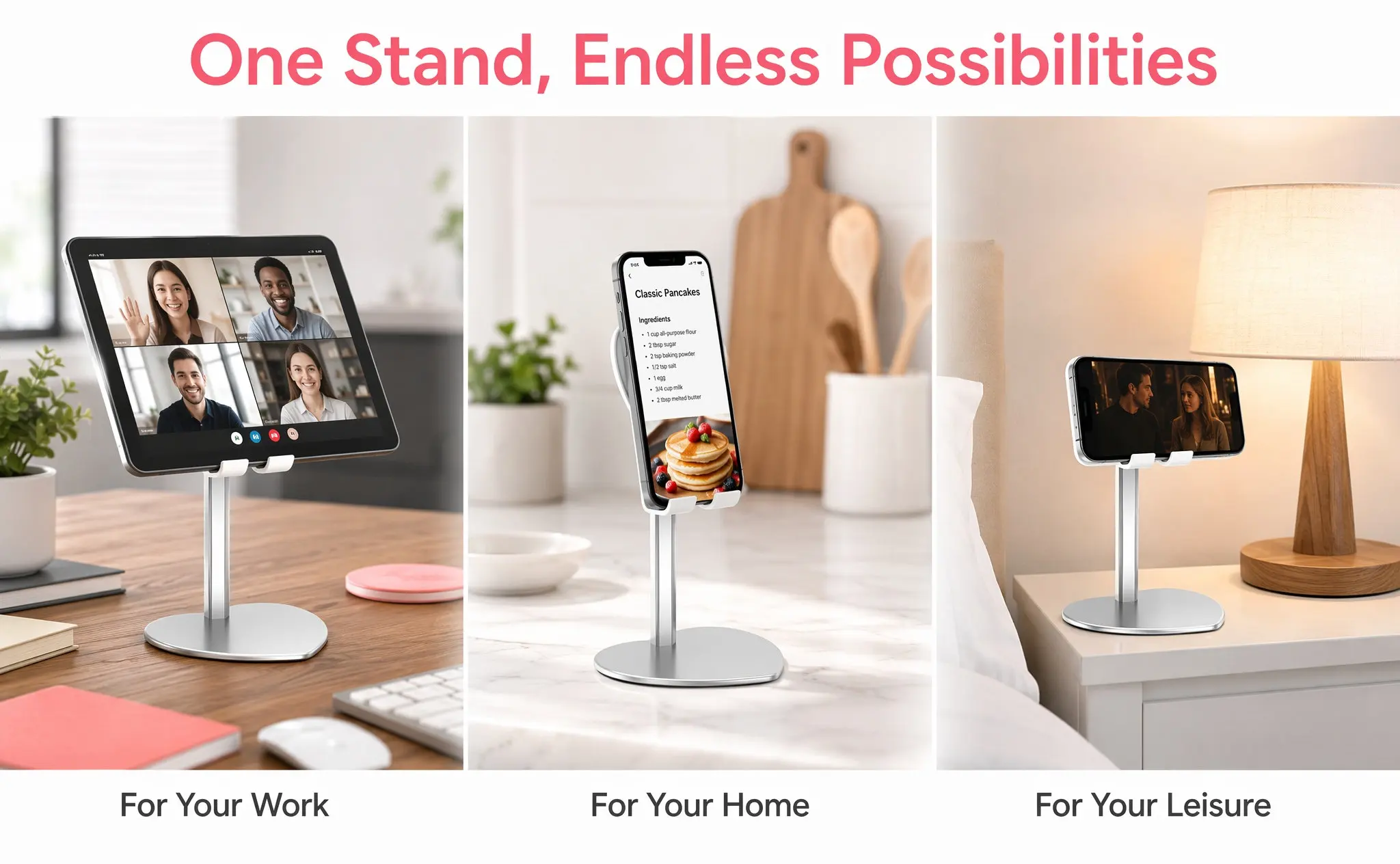 Foldable Metal Phone Stand for Tablet Smartphone Desktop Holder Strong Stable Support Home Office Video Watching Webcast Gift