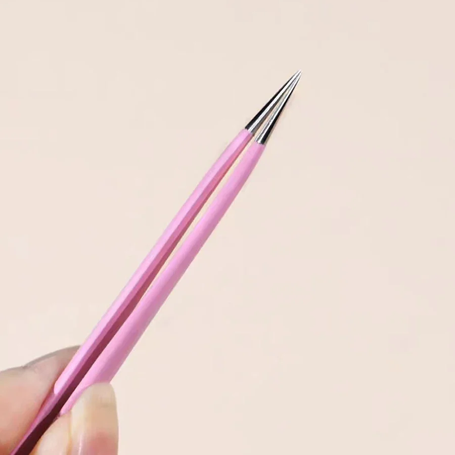Rosa Pinzette aus Edelstahl, gerade und gebogene Pinzette, Werkzeuge zur Wimpernverlängerung, Nagelkunstzubehör, 2 Stück