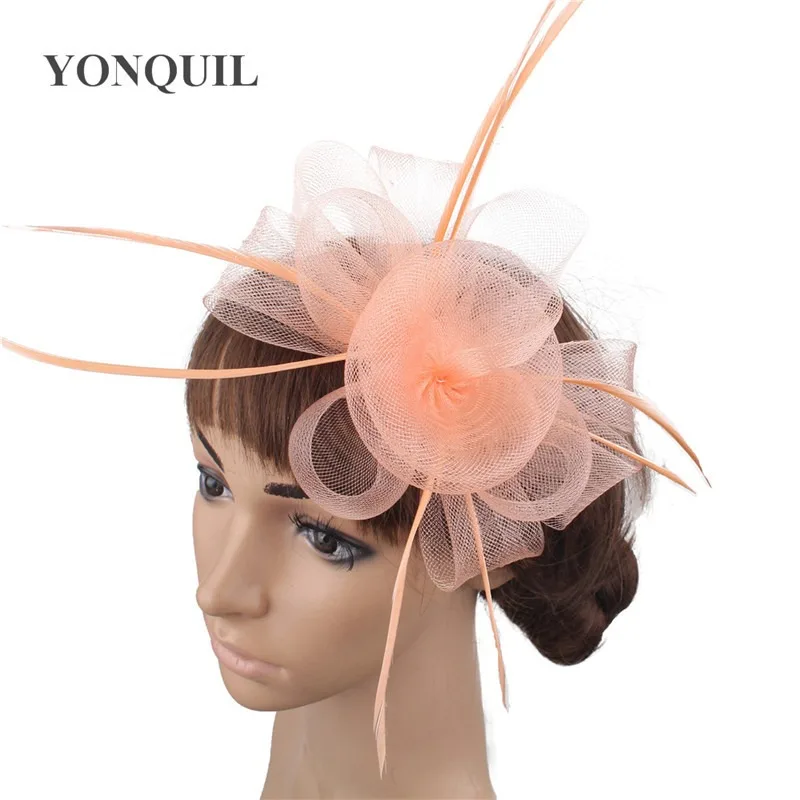 New Mesh Feather Flower Hair Hat Headband for Women Elegant Wedding Church Guest Headdress Fascinator Party Headwear Accessories