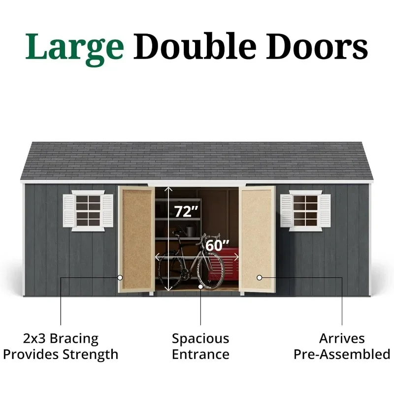 سقيفة تخزين خارجية مقطوعة مسبقًا، ورشة عمل مقاس 12 × 20 مع نوافذ وأرضية، سهلة التجميع