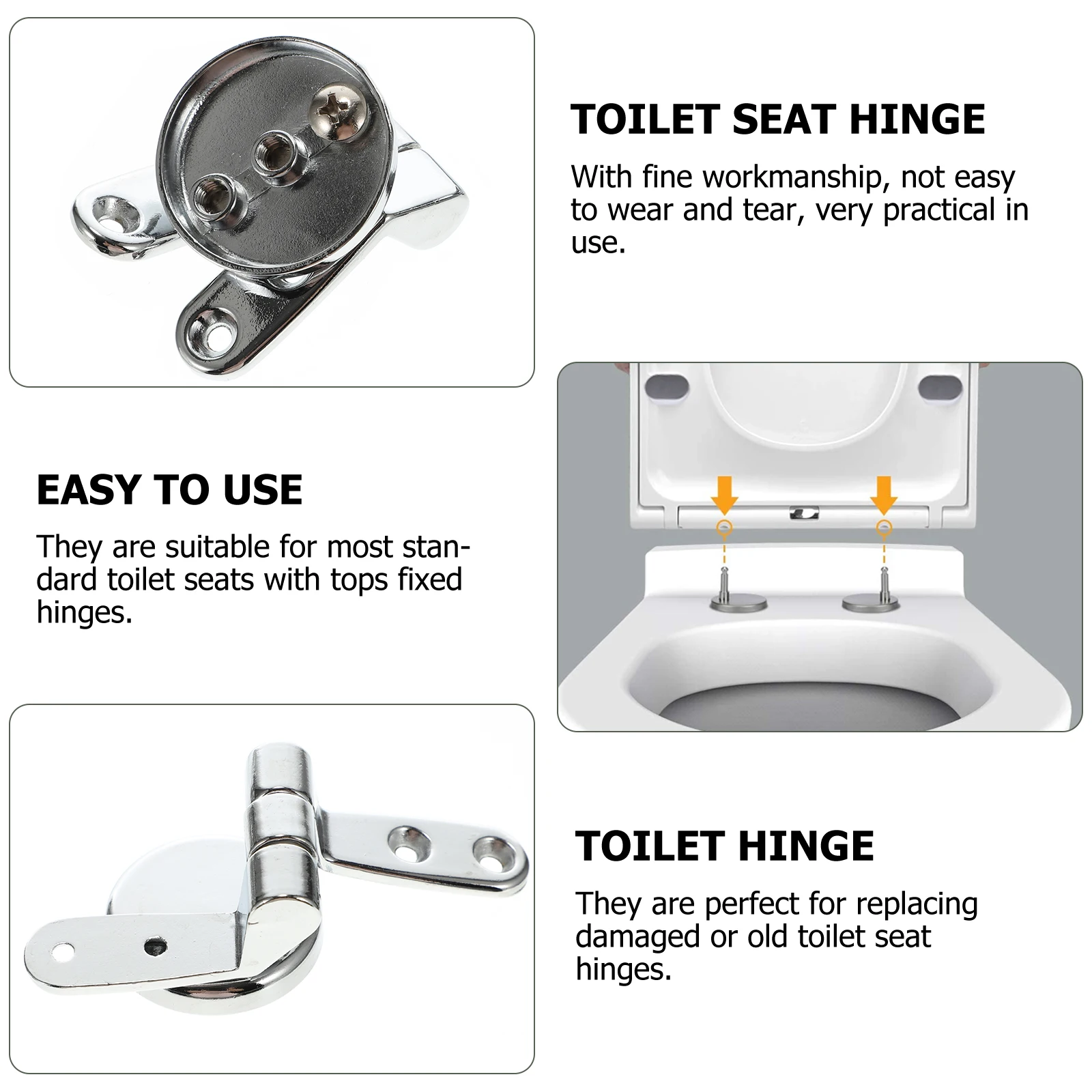 

Toilet Seat Hinges Zinc Alloy Replacement Fixings Soft Close Durable Metal Fittings Easy Install Practical Use Toilet Lid Hinge