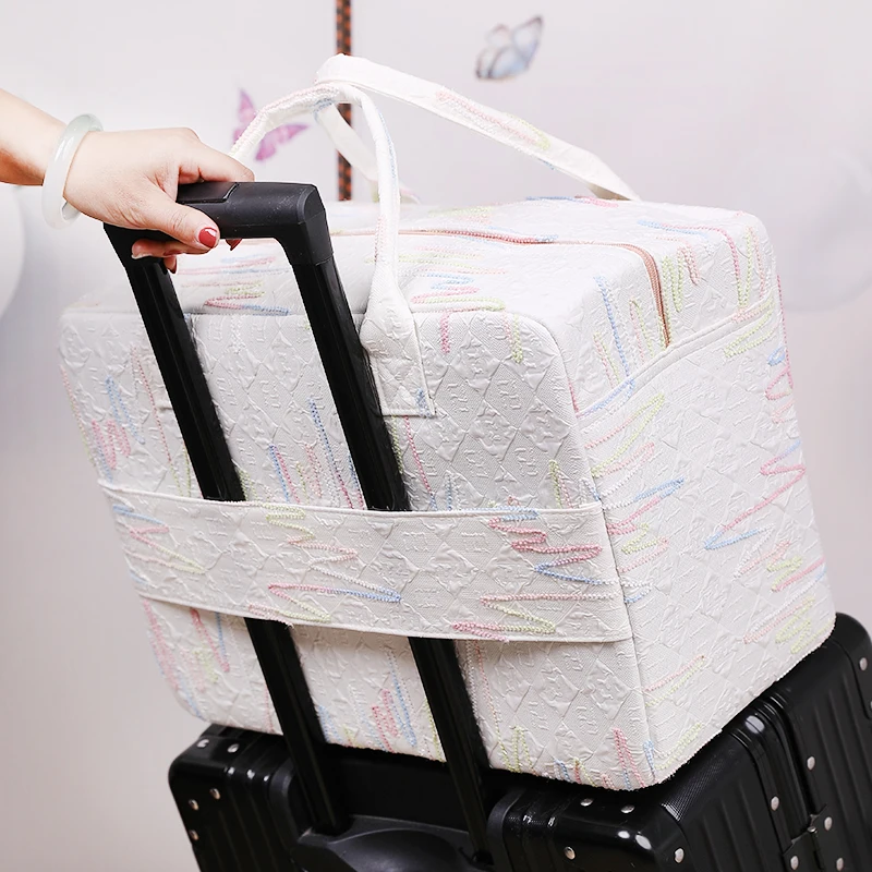 large-capacity-travel-bag-women's-handheld-suitcase-storage-bag-convenient-short-trip-clothing-luggage-bag-canvas-foldable