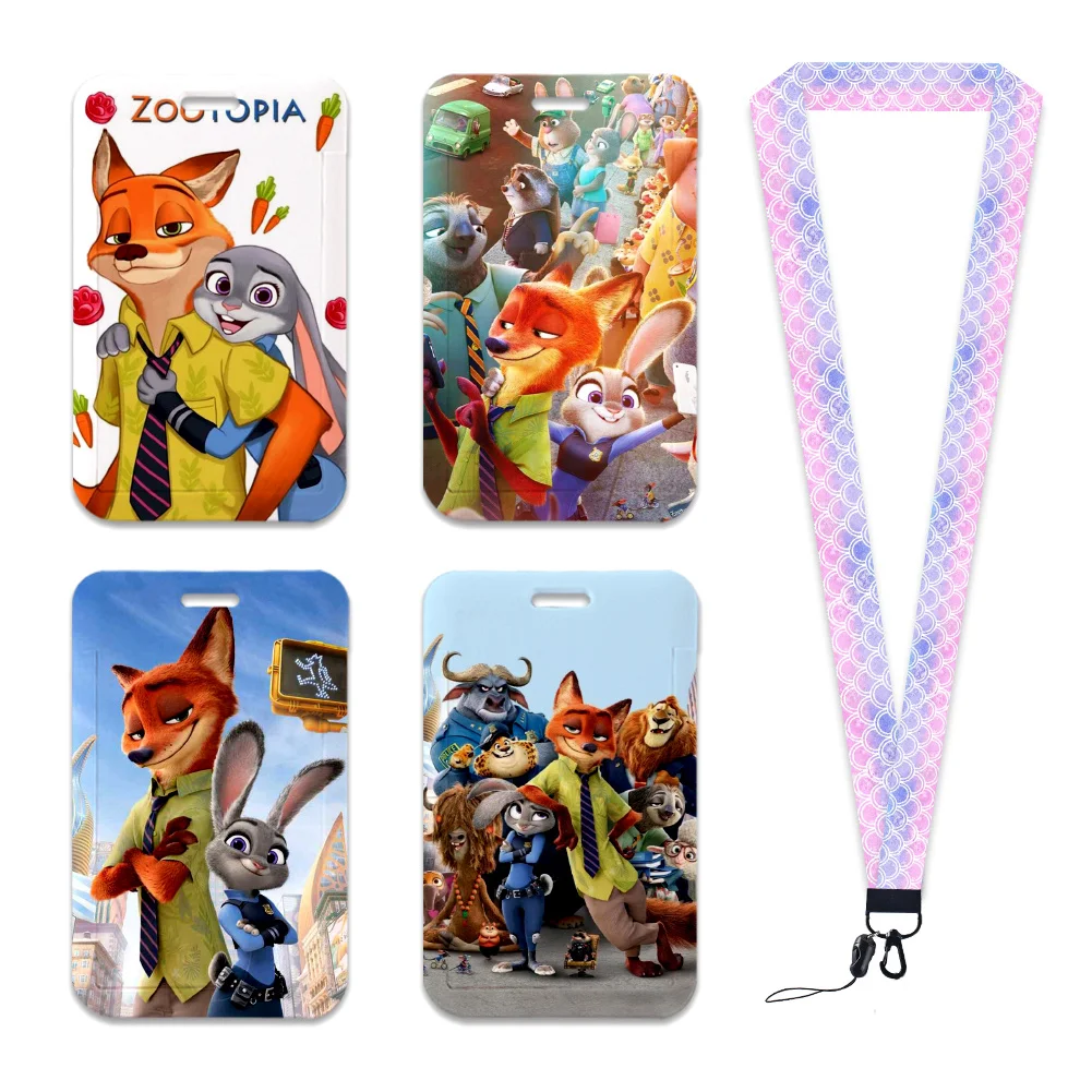 Work Card Holder Disney Zootopia Name Badge Holder with Keychains Student Id Card Lanyard Holder Accessories