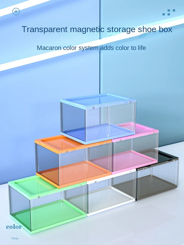 

2 PackAcrylic Fully Transparent Sneaker Box Storage Box Magnetic Side Opening Plastic Shoe Cabinet Drawer Type Shoe Organizer