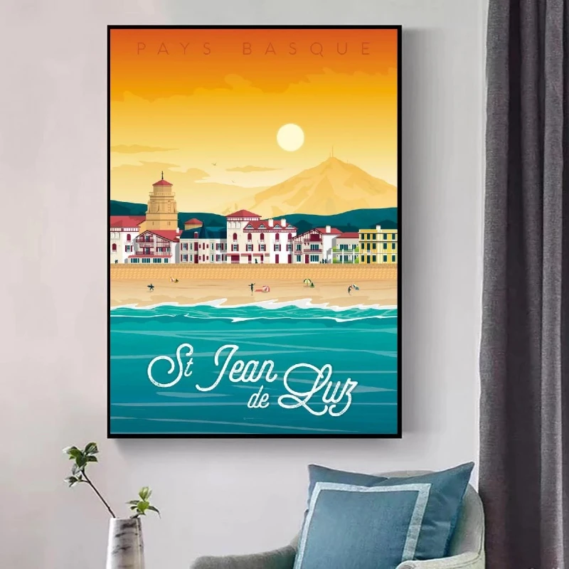 1pc frameless Canvas Painting Saint Jean De Luz Travel Canvas Painting Art Print Wall Art Picture Landscape Poster for Living Ro