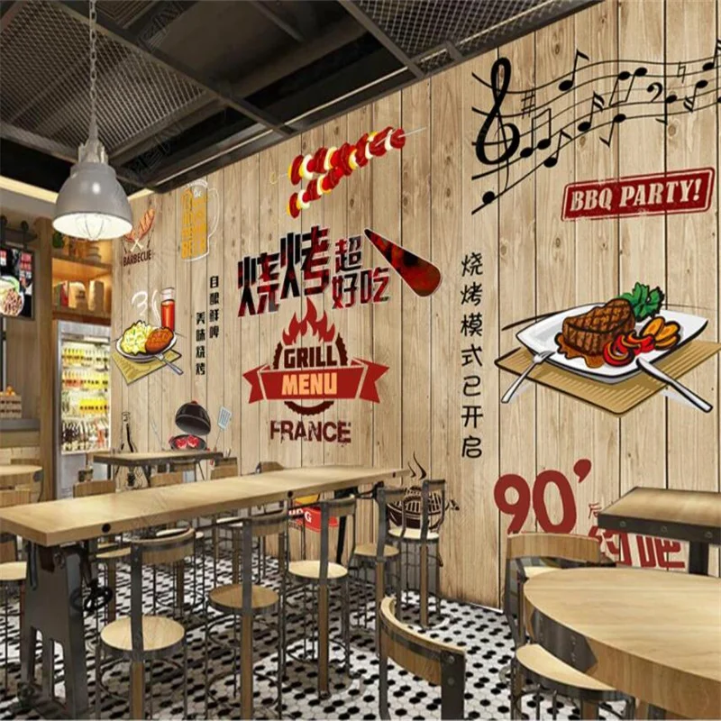 

Retro Nostalgic Barbecue Beer Custom Mural Fast Food Restaurant Industrial Decor 3D Wall Paper Photo Wallpaper Papel Tapiz