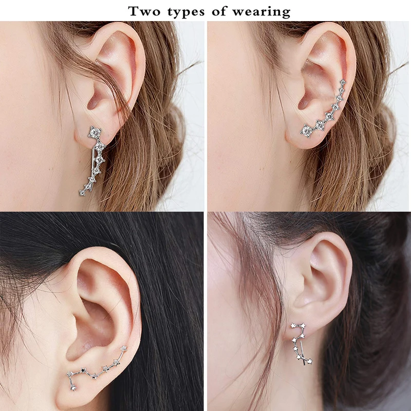 2pcs Long Dipper Ear Hook Clip on Earrings Crystal Zircon Climbing Ear Cuff Earrings Ear Climbers Jewelry for Women Crawler Gift