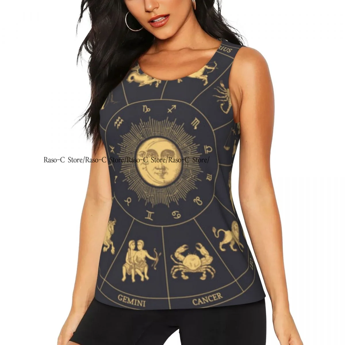 Women's Sleeveless Yoga Tank Top Zodiac Circle Of Horoscope Signs Quick Dry Running Training Sports Vest Yoga Shirts