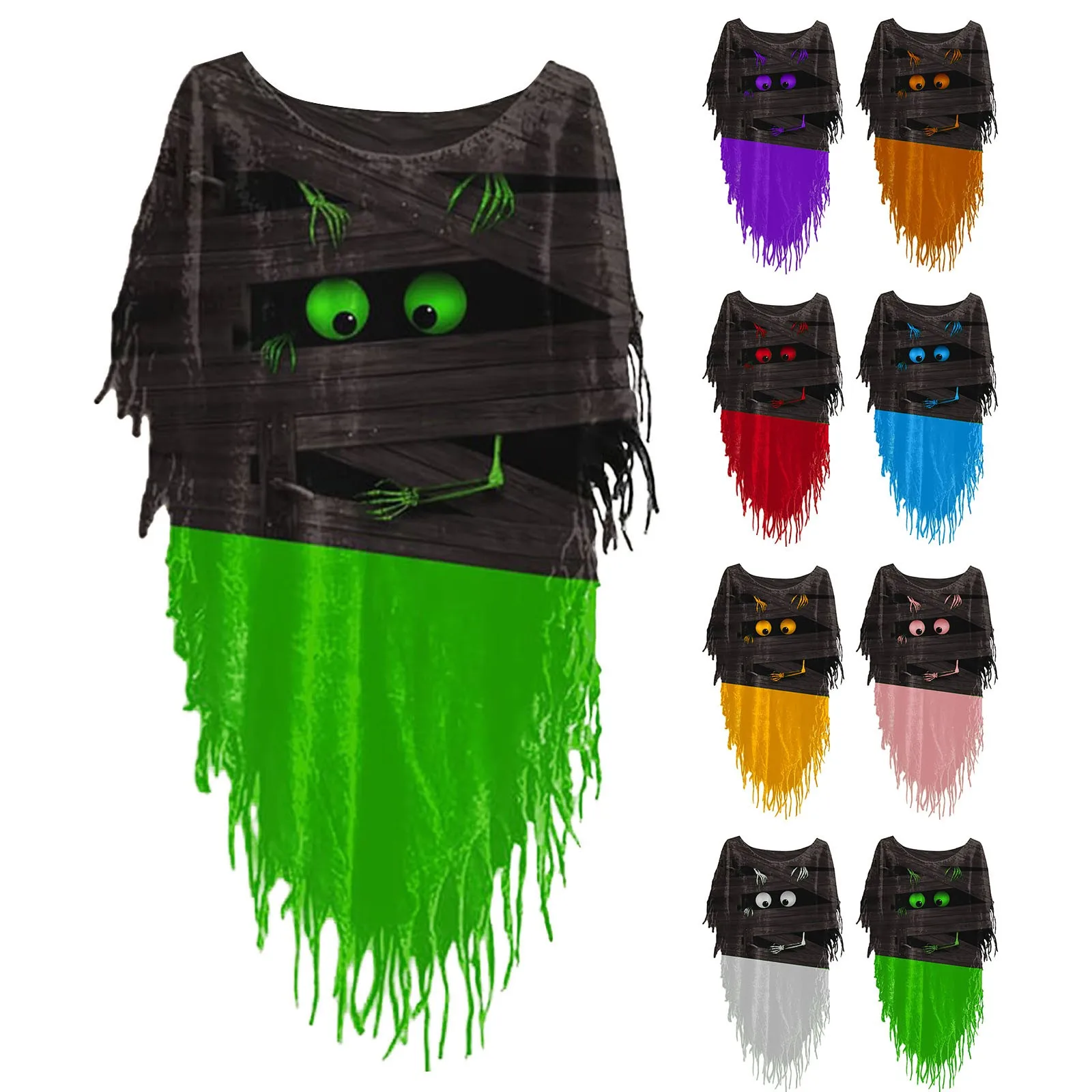 Women'S Mans Oversized Halloween Print Casual Tops Autumn Colorful Tassels T-Shirts Unisex Mummy Style Y2k Streetwear Sweatshirt