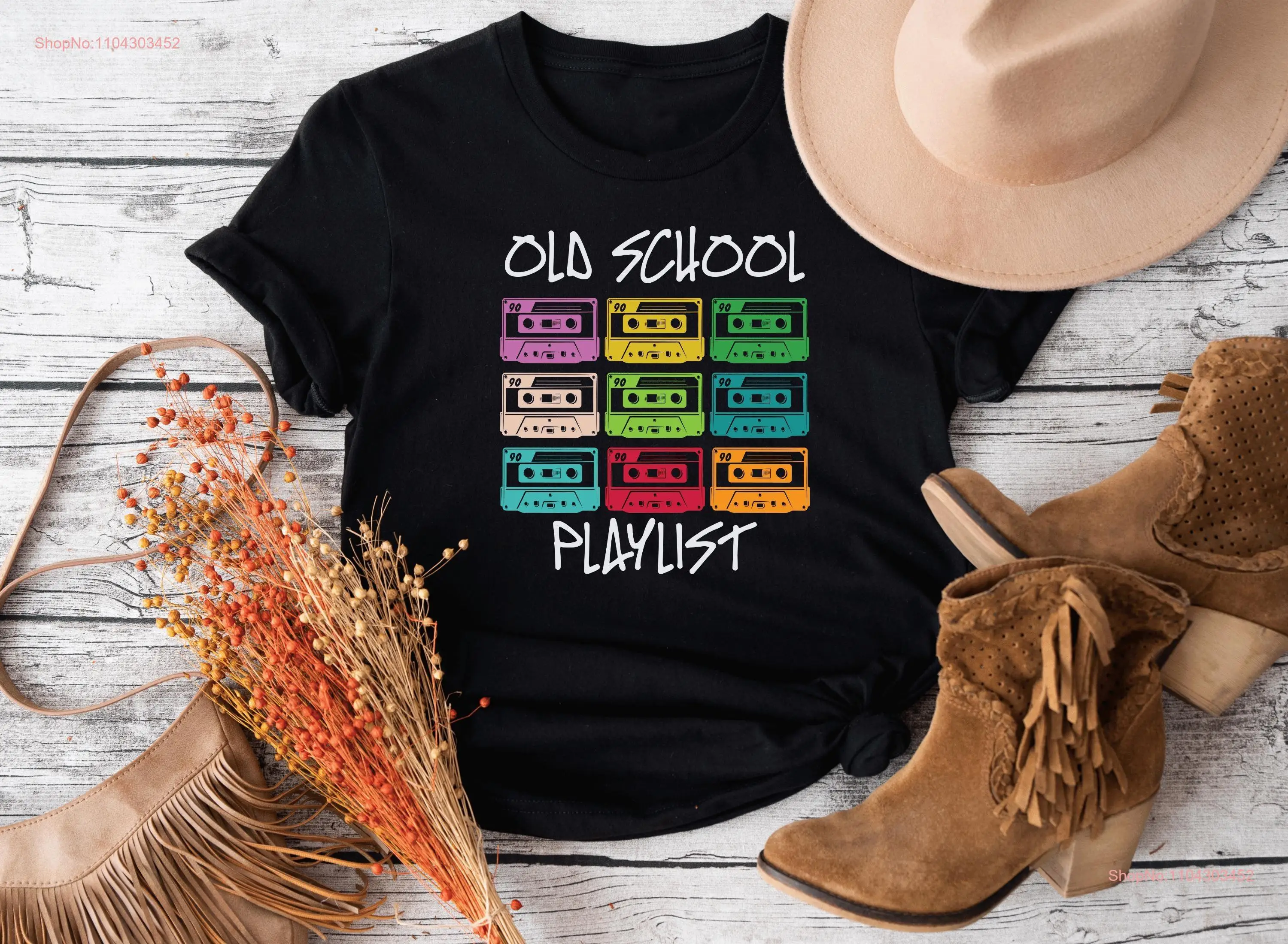 Old School Playlist T Shirt Nostalgic Music Lover Retro 80s Party Cassette Player long or short sleeves