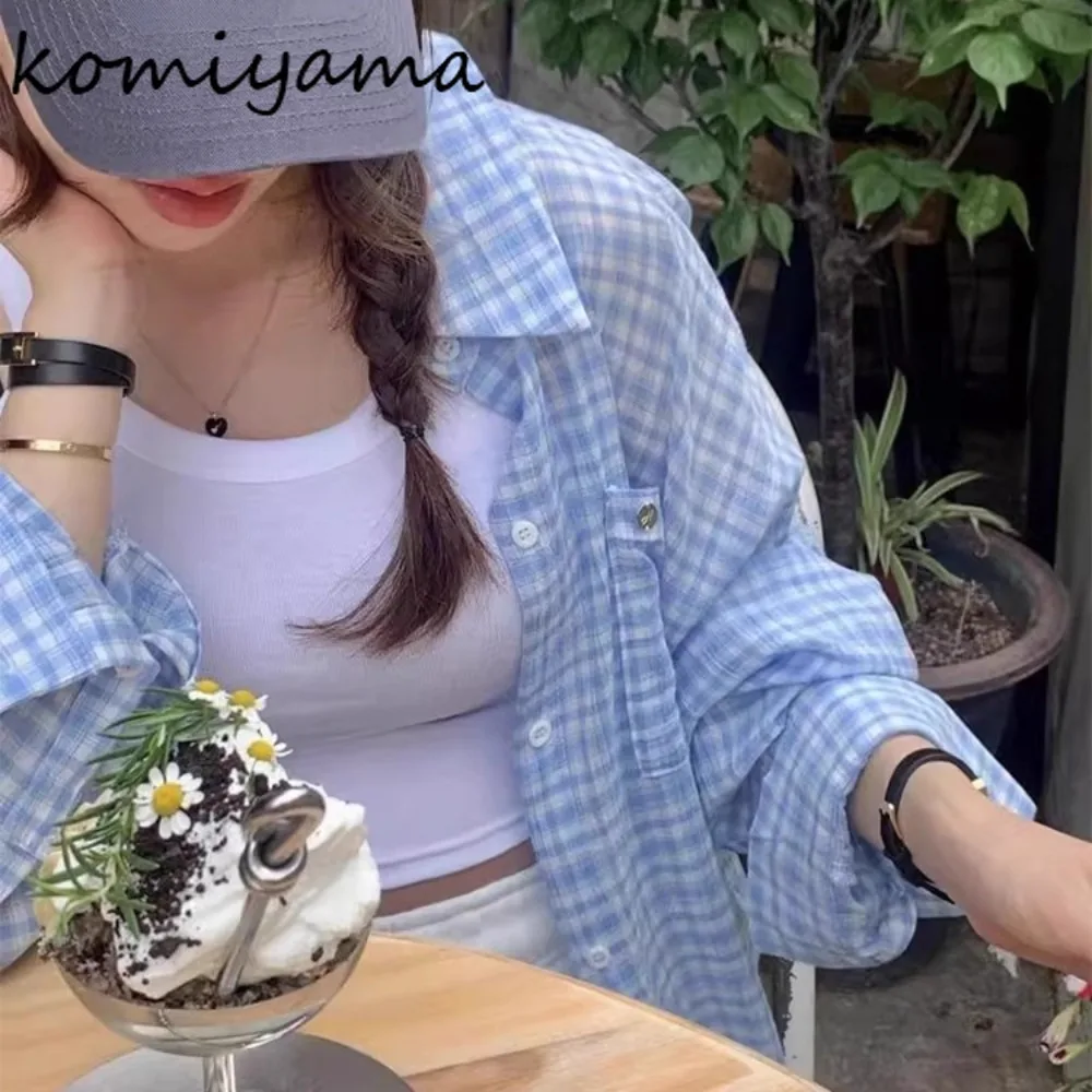 

Hit Color Plaid Woman 2025 Shirts & Blouses Lazy Style Sun Protection Blusas Mujer New Sweet Full Sleeve Ropa Clothing Camisas