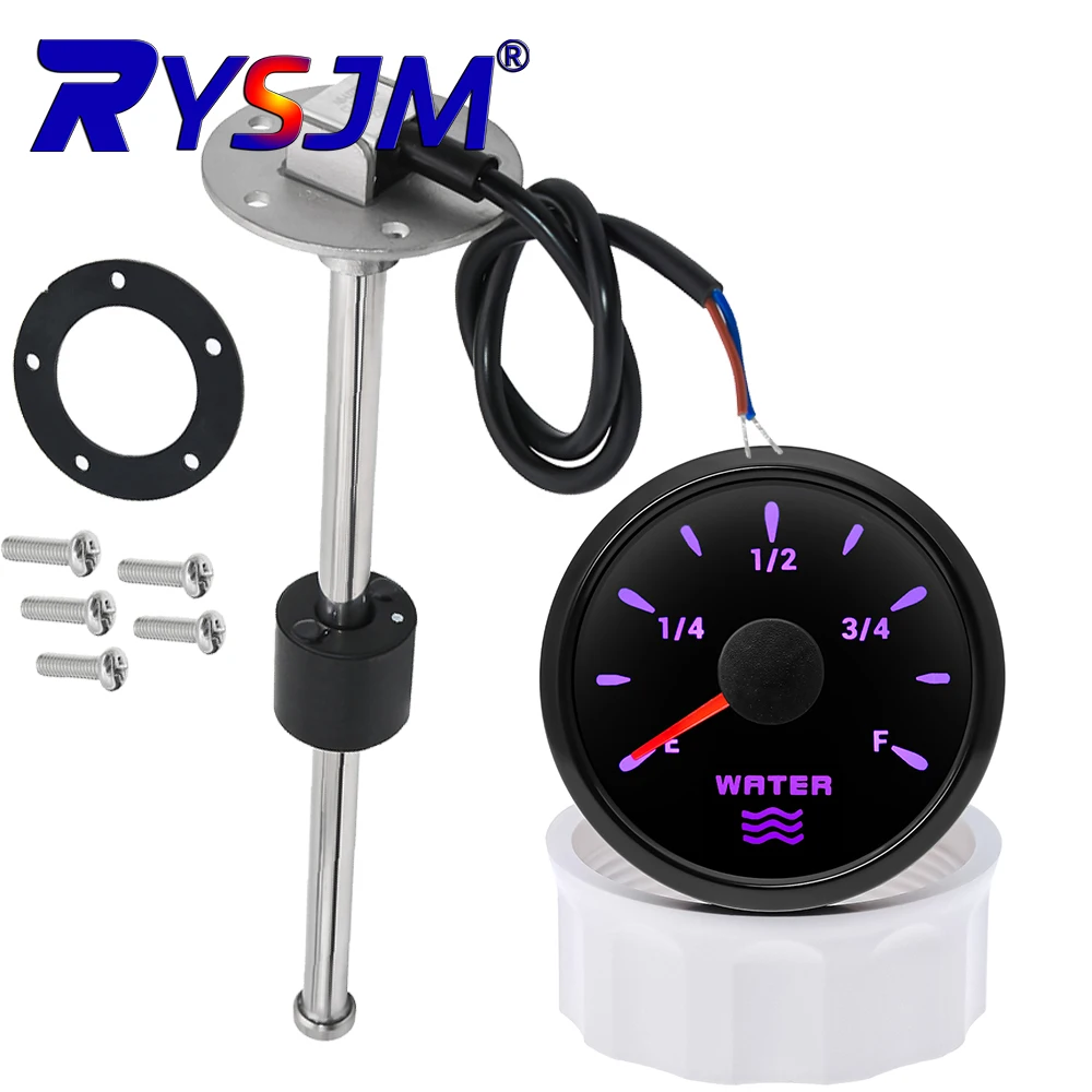 52mm Waterproof Digital Pointer Water Level Meter Car Truck Boat Gauge 7Color Backlight 100mm-500mm Water Level Sensor