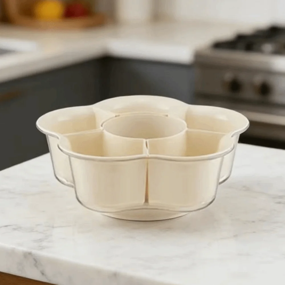 Creative Kitchen Hot Pot Side Dish Rotatable Drainage Bottom Vegetable Fruit Drain Basket Petal-Shaped Double Layer