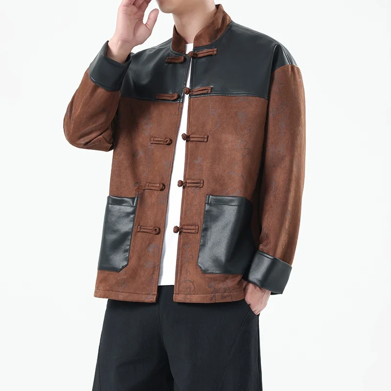 

Новая китайская мужская верхняя одежда Long Sve Jaet из кожи оленя с бархатным принтом Hanfu, модная городская подставка из полиэфирного волокна