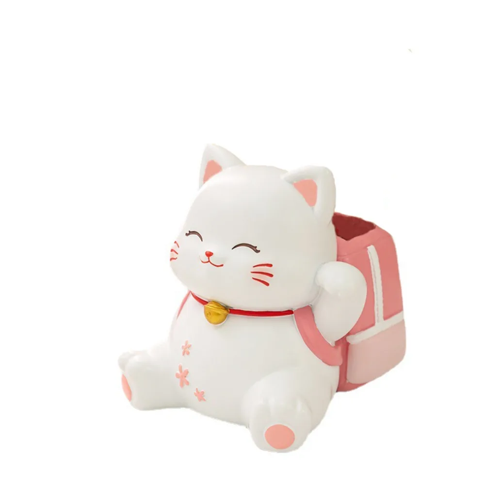 

Novelty Maneki Neko Lucky Bag Pen Holder Toast Cute Desktop Storage Box Cat Resin Pencil Container Pen Storage