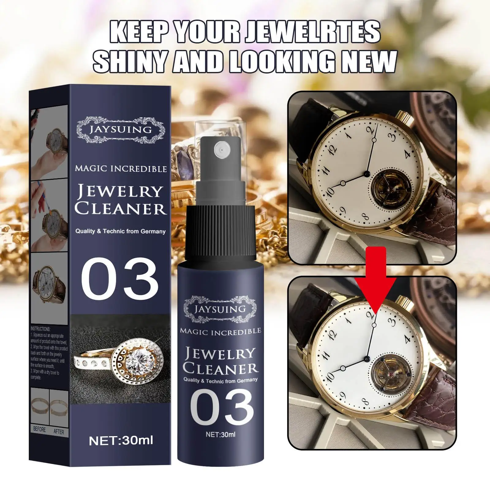 30ml Jewelry Cleaner Solution Set Diamond Silver Gold Cleaning Jewellery Jewelry Watch Liquid Cleaning Fashion B7M1