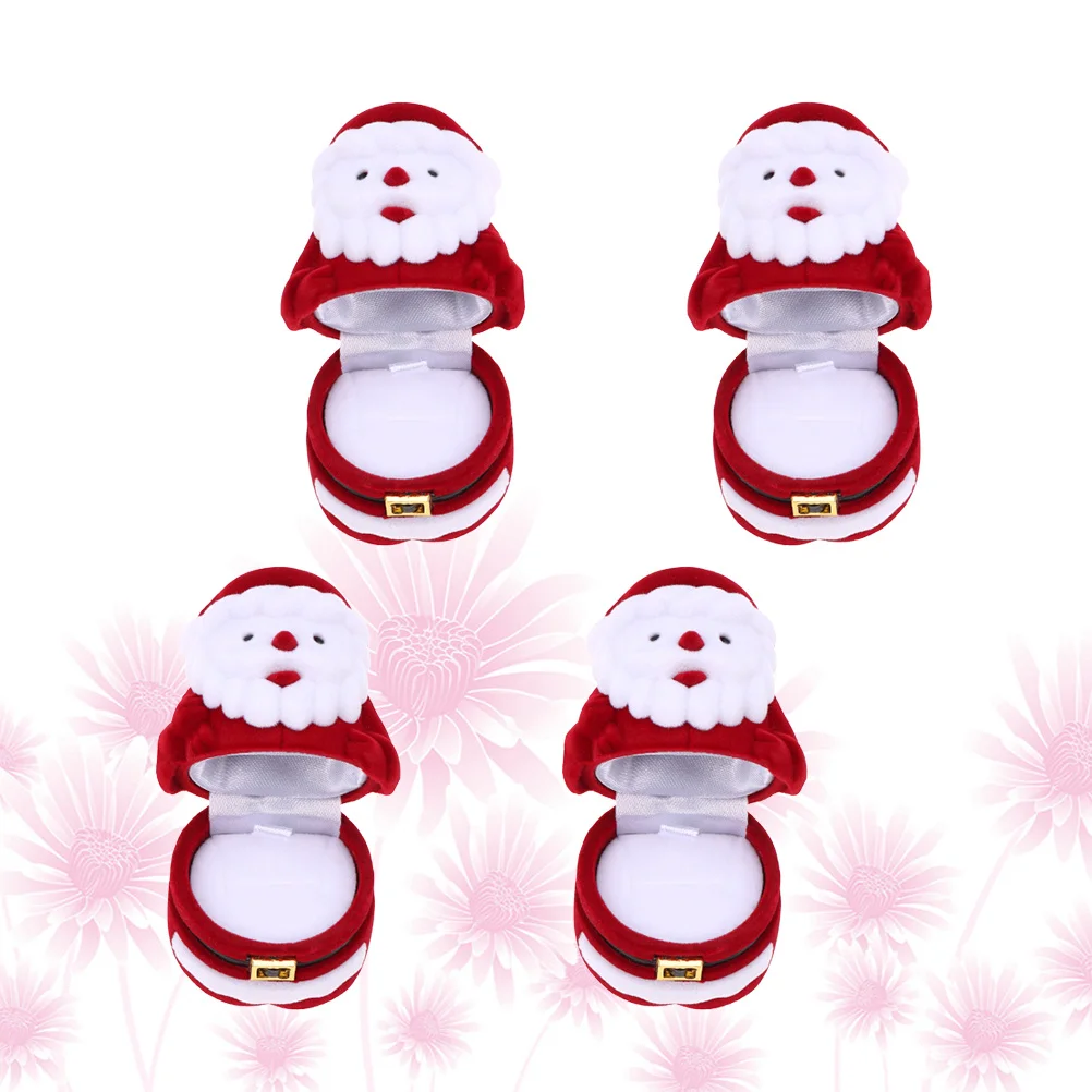 4Pcs Santa Jewelry Box Stylish Durable Ring Earrings Display Storage Case Christmas Gift Santa Storage Box Gifts Case