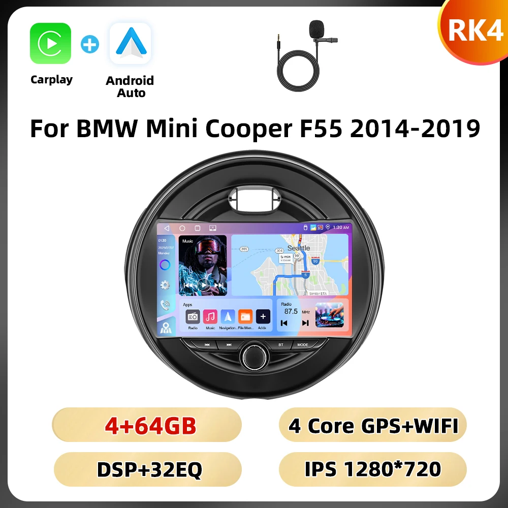 Podofo 8Core WIFI 4G Auto Audio Voor BMW Mini Cooper F55 2014-2019 Navigatie Carplay Android Auto AI Voice Spiegel Link Auto Stereo