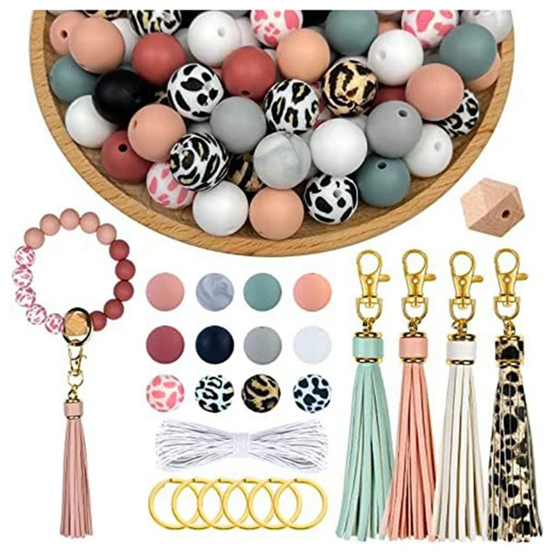 

100Pcs Silicone Beads For Keychain Making, For Bracelet Lanyards With Key Rings And Tassels