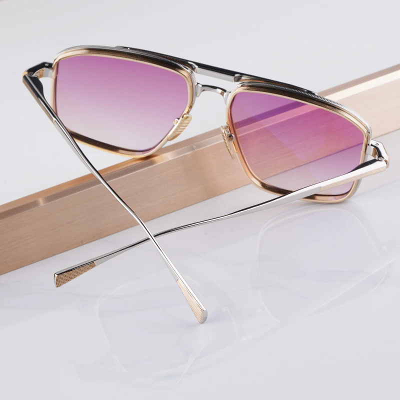 Luxury Famous Men's Design Handmade in Japan OrigianlSunglasses Women Alloy Square Brand  Trendy Fashion UV400 Glasses with case