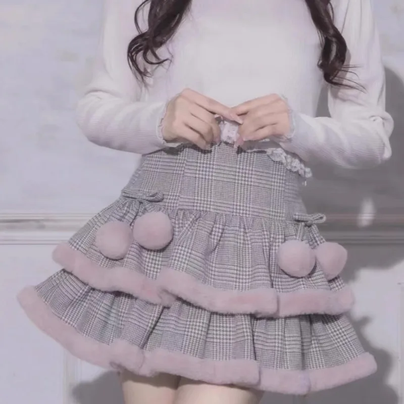 

Hairball Cake High Waist Patchwork Skirt Short French Style Solid Faldas Japanese Slim A-line Office Lady Casual Elegant Skirts