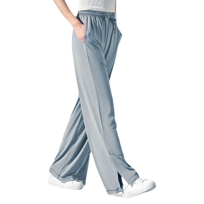 

Sun-Proof Trousers Women's Summer Casual Cool Thin Split Track Pants Drooping Straight Wide Leg Pants