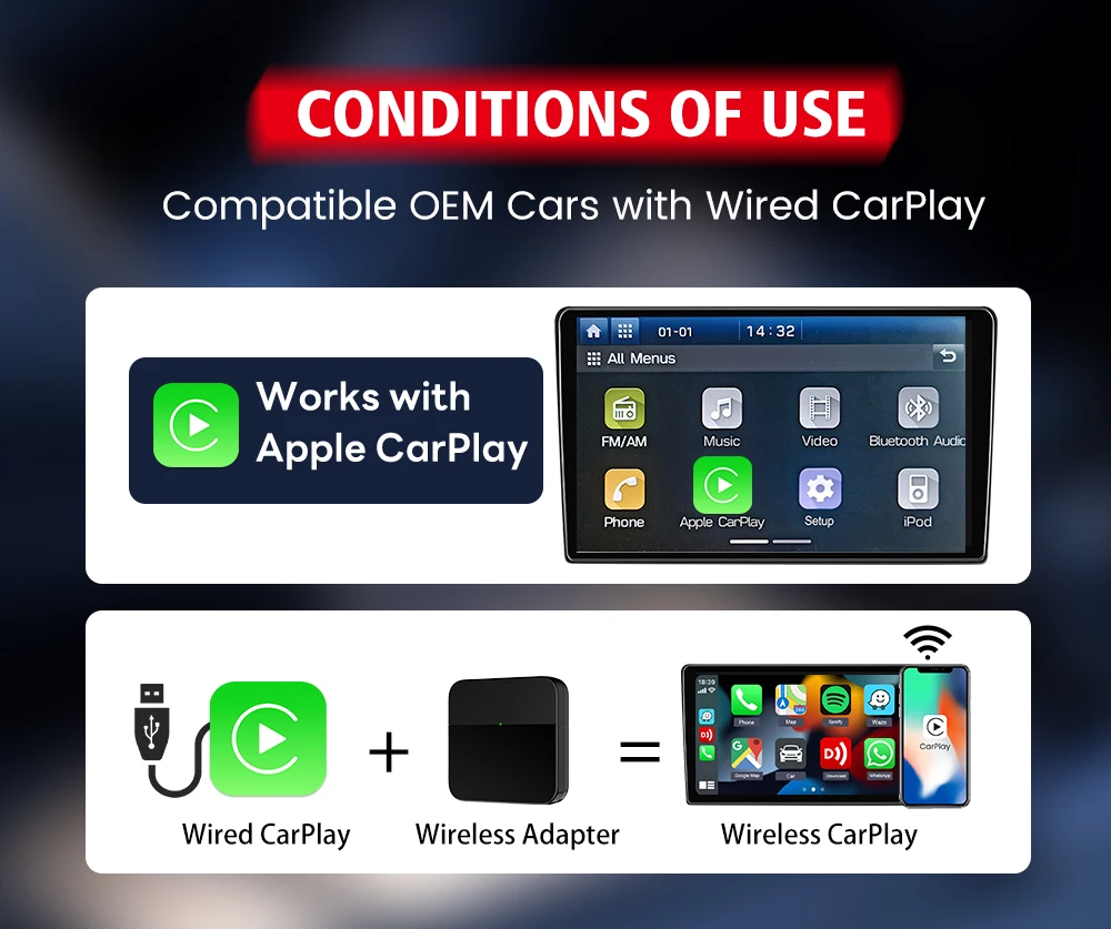 CarlinKit Mini CarPlay Box Wireless Car Play Adapter for OEM Car Screen with Wired CarPlay Wifi Bluetooth Auto Connect USB Plug