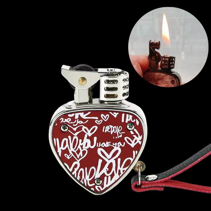 

New Metal Heart-shaped Kerosene Pendant Lighter, Windproof Metal Portable Lighter High-end Smoking Gift for Women