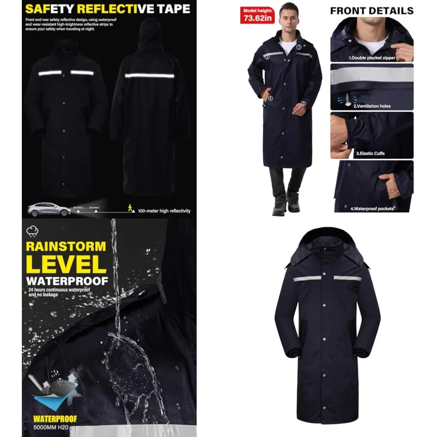 

iCreek Raincoat Waterproof Long Rain Jacket Lightweight Rainwear Reflective with Packable Hood for Men Women Adults