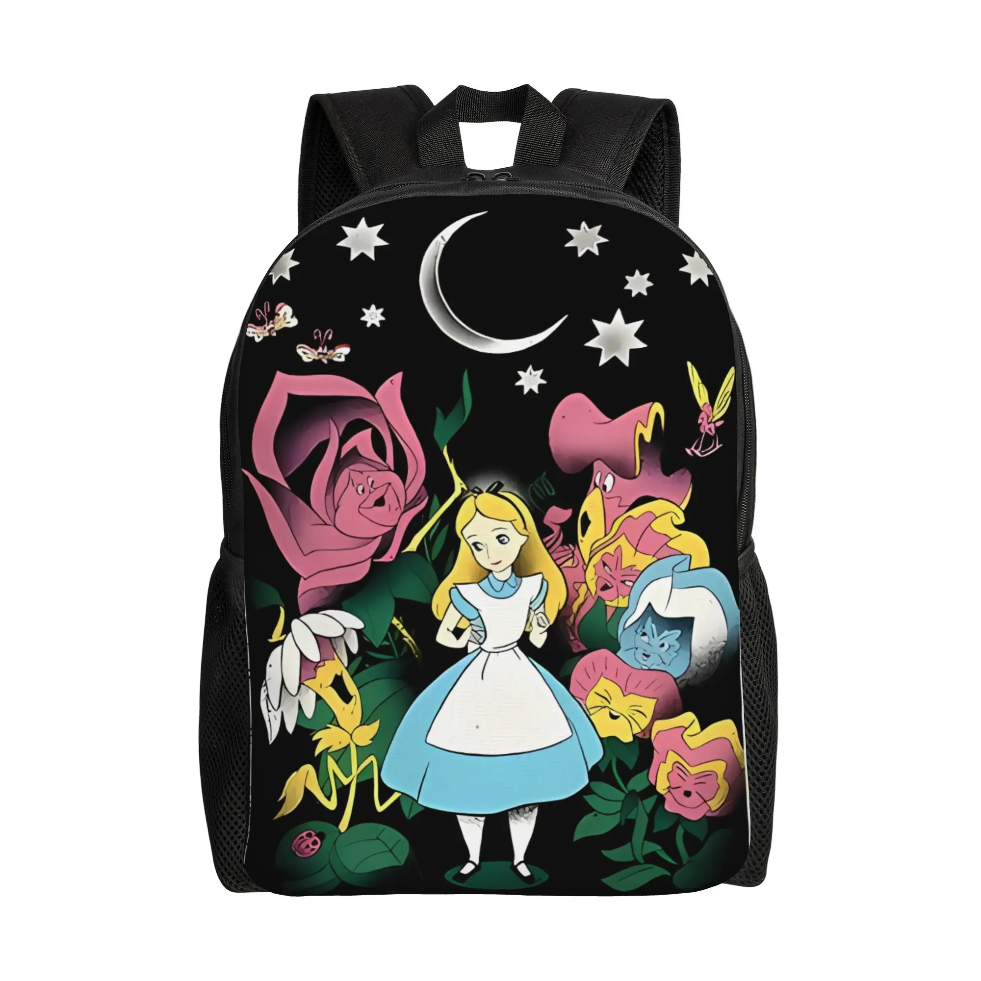 

Back to school season Good Quality Black Rucksack Alice in Wonderland Male Lady Backpack