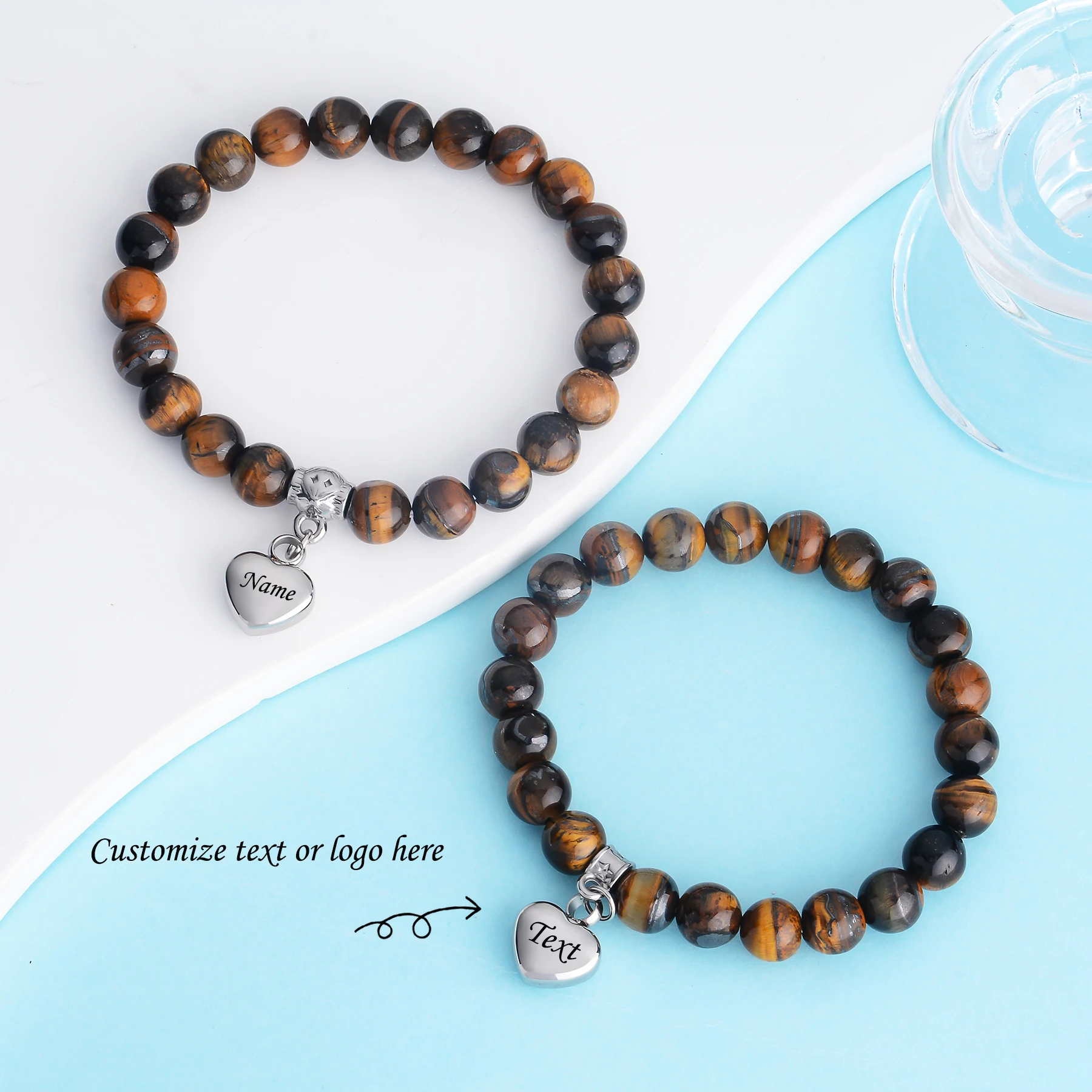 Herzförmiges Urnen-Armband aus Edelstahl mit türkisfarbenen Perlen, dehnbares Armband für Asche, Geschenk für Frauen – Detail 8