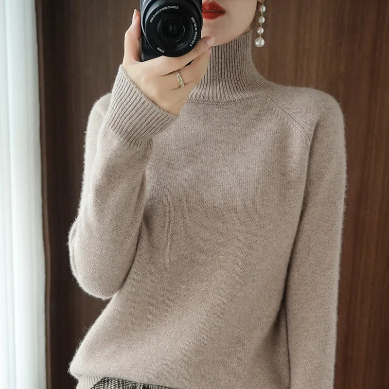 

Autumn Winter Long-sleeved Thicken Pullovers Women's Turtleneck Cashmere Sweater Casual Loose Pullover Solid Color Soft Tops