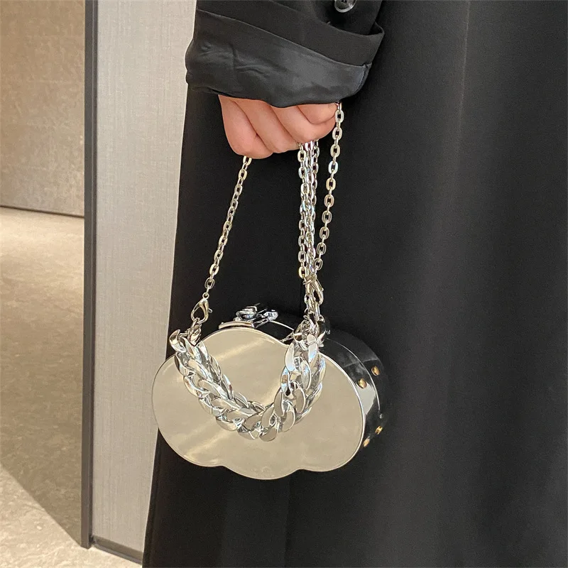 

Women Bags Fashion Acylic Gold Silver Shoulder Bag High Quality Chain Messenger Bag Handbag Purse Ladies Dinner Bag