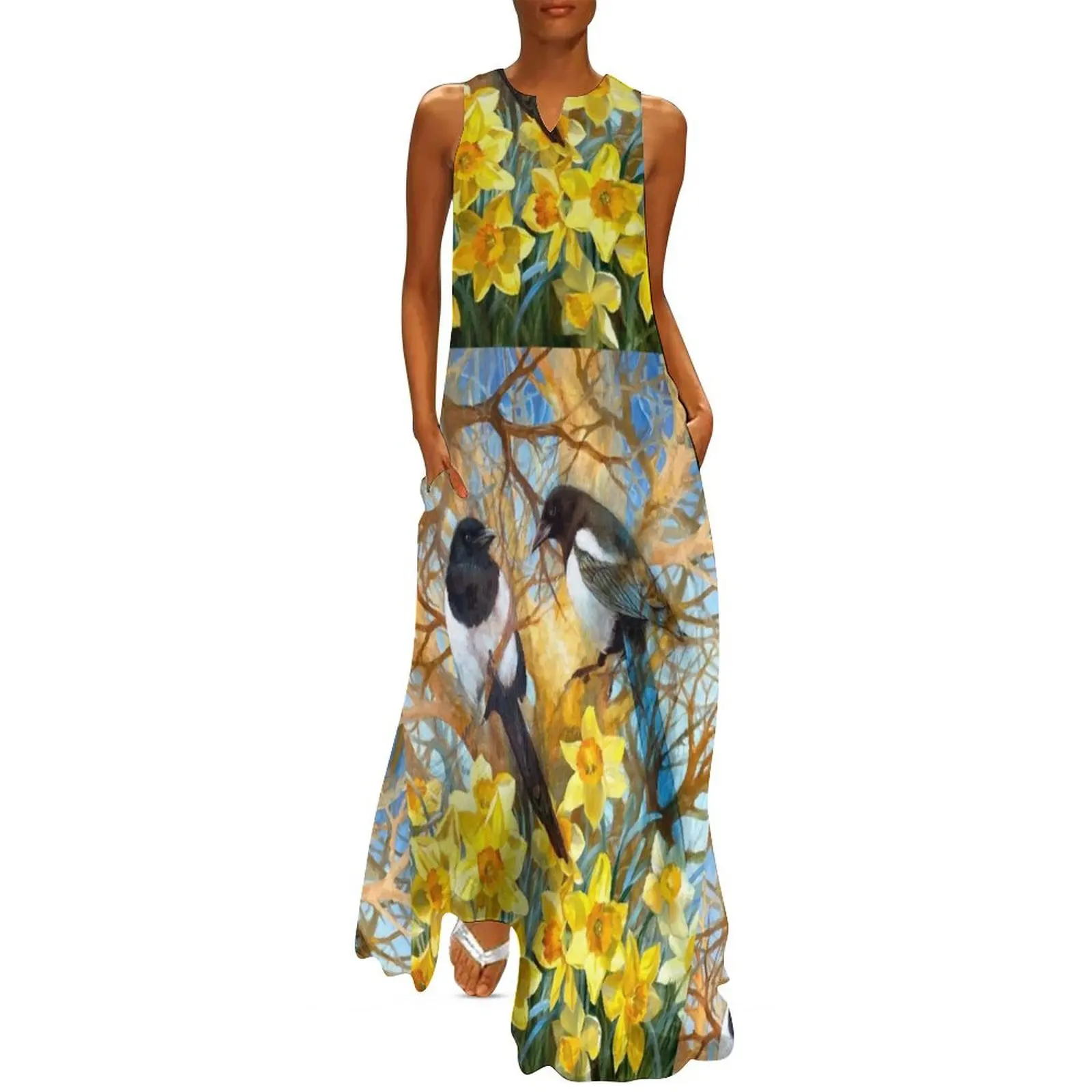 

Two for joy. Magpies in daffodils Long Dress Dresses Woman's evening dress Dress