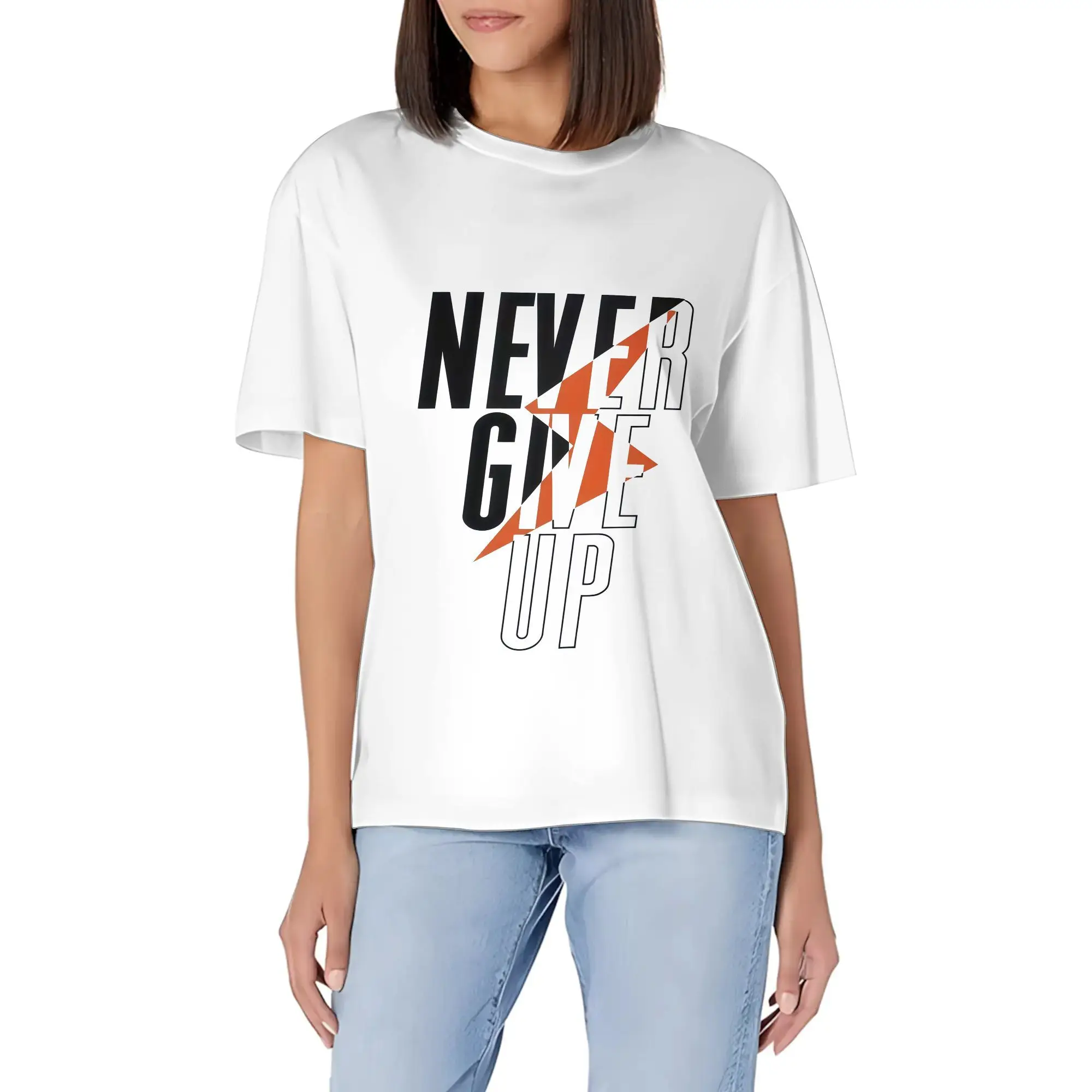 Never Give Up Graphic T Shirt   With Bold Orange & Black Design Comfortable Fit For Daily Wear Statement Comfortable Shirt