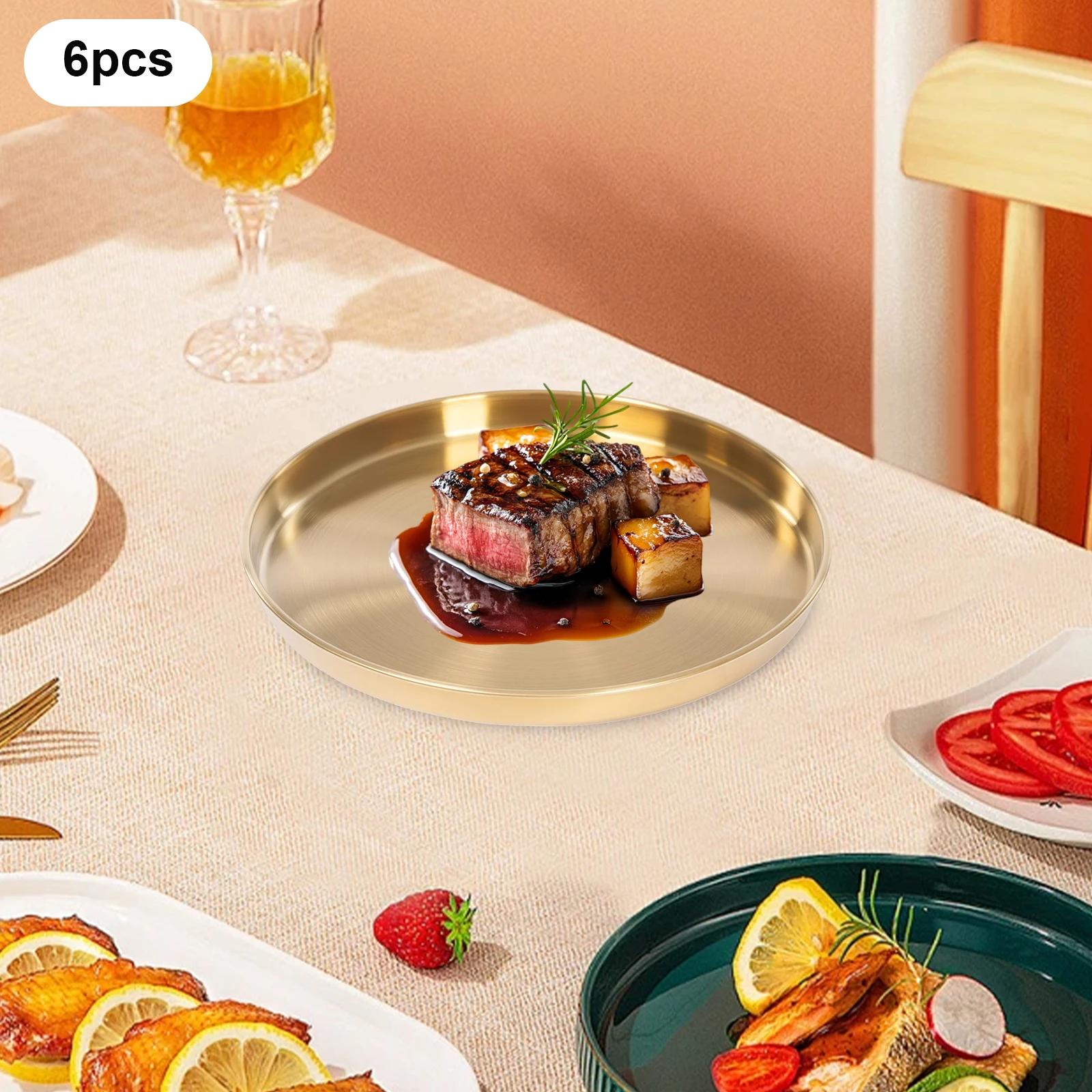 

Serving Tray, 6-Pack Golden Round Trays 30cm Inner Diameter, Decorative Circular Serving Trays for Wedding Party Events